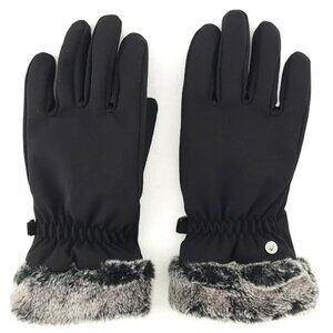 Head Women's Black Fleece Insulated Winter Gloves Grey Faux Fur Trim Size Med